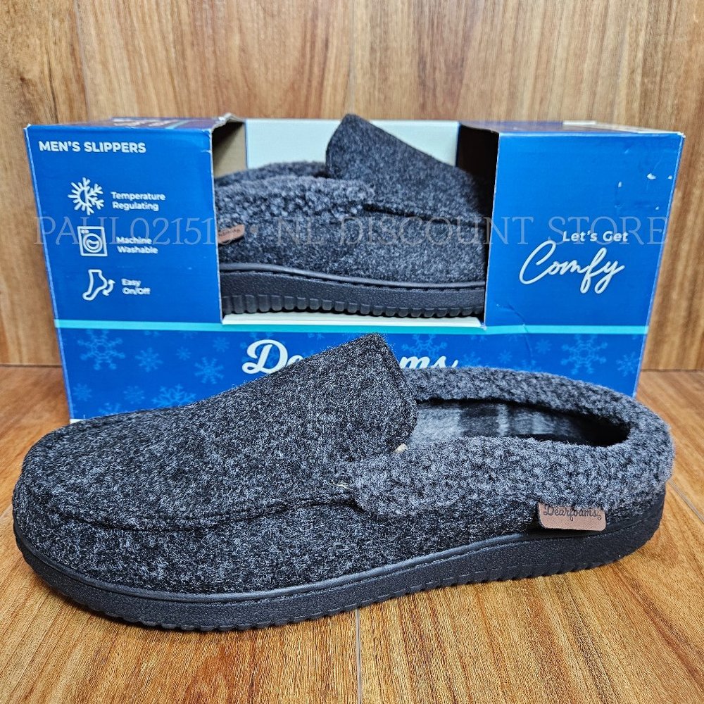 DEARFOAMS Men’s Total Comfort Memory Foam Slippers Machine Washable, Black